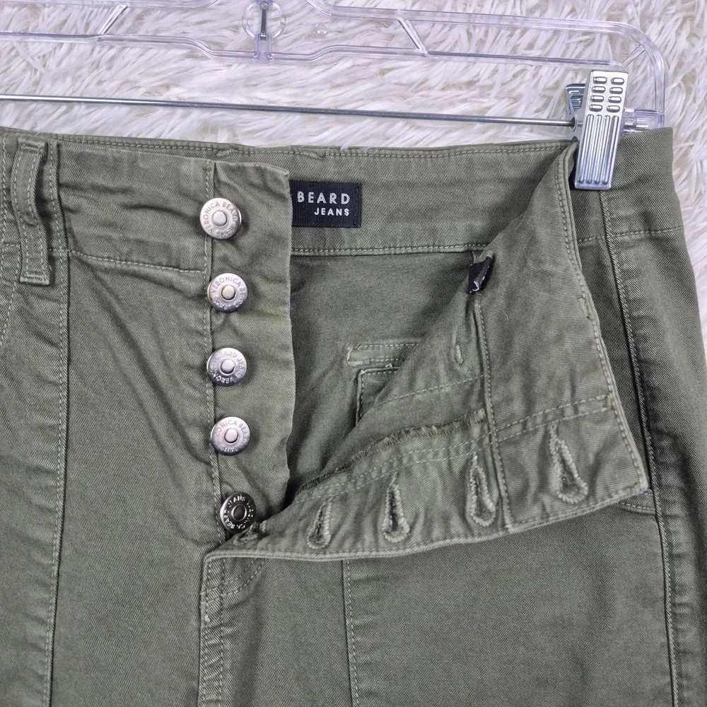 Veronica Beard Arya Straight High Rise Pants Army Green Button Fly Size 27/4 - Picture 4 of 11